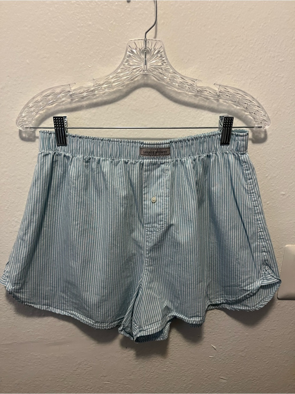Savage X Fenty 100% Cotton Light Blue Pinstripe Pajama Shorts